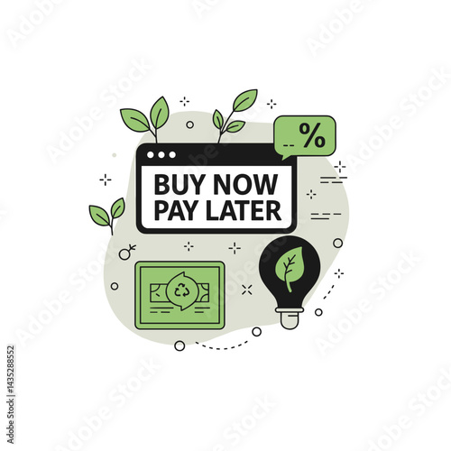 Buy now pay later icon for eco-friendly ecommerce platforms and sustainable finance apps