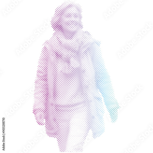 Mature woman walking looking to the future halftone gradient color