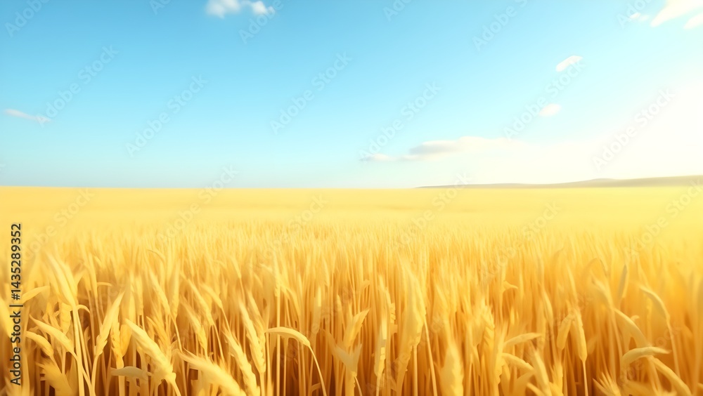 Obraz premium Golden Wheat Field Under a Clear Blue Sky on Sunny Day