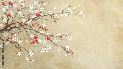 Delicate blossoms adorn a textured, antique-toned background.