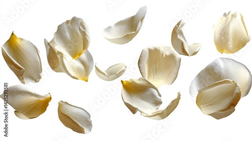 Delicate white petals floating gracefully in a serene composition soft light highlighting texture against a clean background capturing floral beauty in studio
