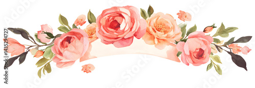 Pink and Peach Wedding Bouquet on White Background with Copy Space Banner