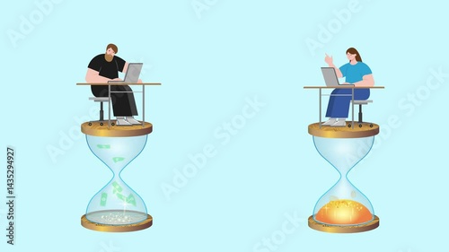 Time is money, a person at work, teamwork, successful business concept,
animation