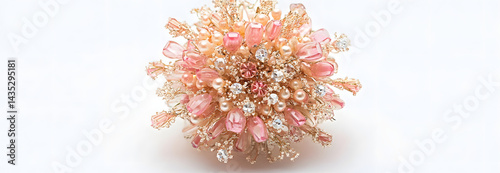 Pink and Peach Wedding Bouquet on White Background with Copy Space Banner