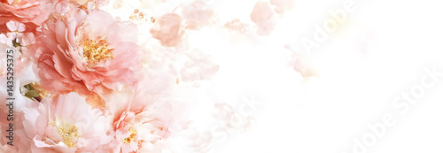 Pink Wedding Bouquet on White Background with Copy Space Banner