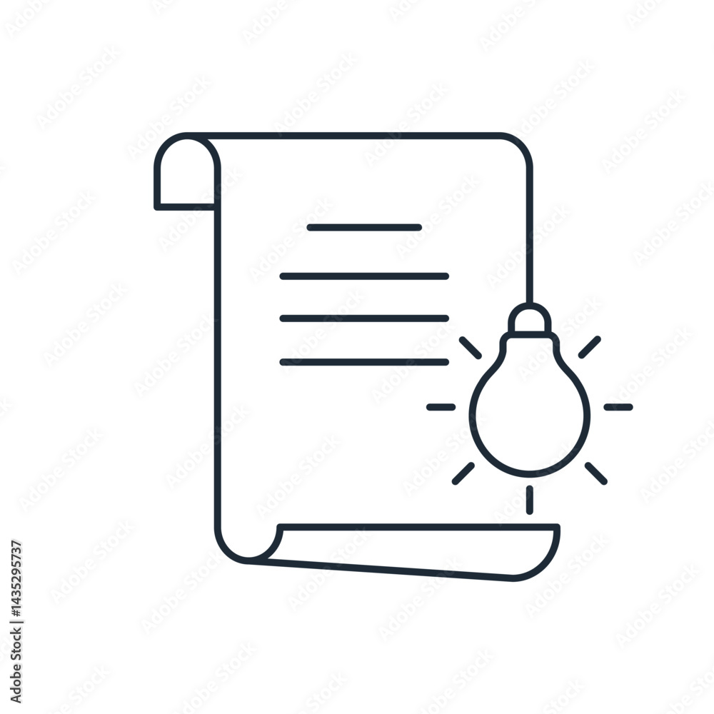 A document with an idea. Smart advice. A rational solution, suggestion . Vector linear icon isolated on white background.