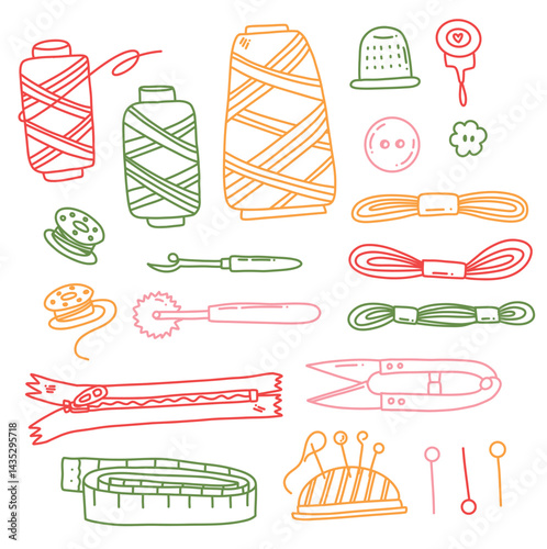 set with outline sewing elements