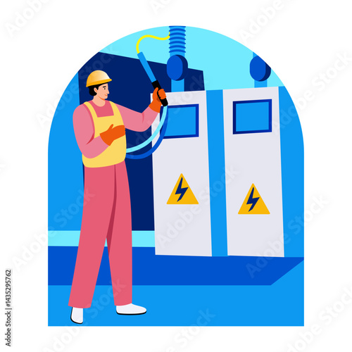 A transformer repairing character illustration in flat style