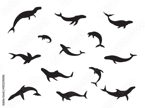 Set of plesiosaurus vector silhouette