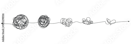 Complex line and Complicated way. Idea thinking process concept. Messy ball becomes a straight line concept.