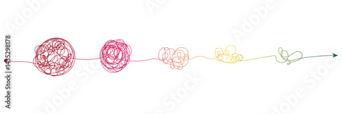 Complex line and Complicated way. Idea thinking process concept. Messy ball becomes a straight line concept.