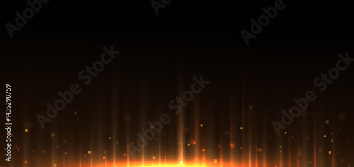 Gold light glowing vertical lins on drak background with sparkle. Hi-speed motion moving concept.