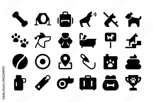 Dog Lifestyle and Activities Solid Icons for Pet Care and Fun