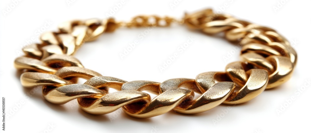 Obraz premium Luxurious golden chain necklace jewelry on white background captures elegance and style for fashion accessories and a touch of glamour in a close up studio shot