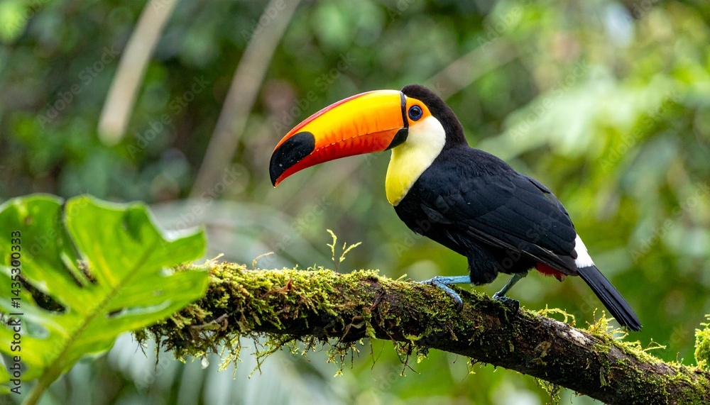 Obraz premium Colorful Toucan Perched on a Rainforest Branch