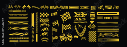 Racing Stripe Vector Set with Checkered Flags, Speed Lines & Motorsport Graphics.