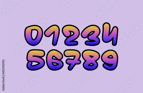 Graffiti numbers, colorful numerals 0 to 9 made in street art style, vector illustration 10EPS