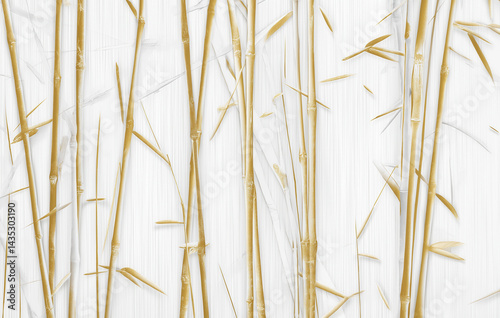Golden bamboo stalks creating a natural and elegant pattern on white background
