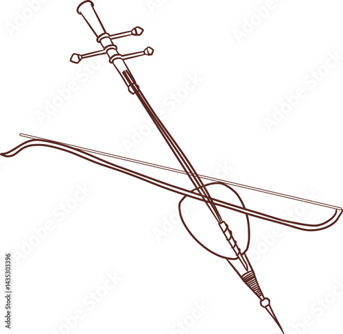 Thai music instrument Three-string fiddle,Saw Sam Sai illustration clipart