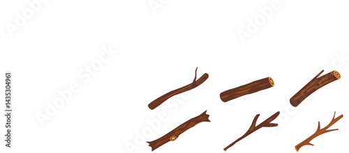 baseball silhouette, black and white silhouette, vector illustration, 
wooden sticks icons, dry wood tree branches, rustic decorative botanical twigs, 
simple flat style, Wooden stick silhouette ronju