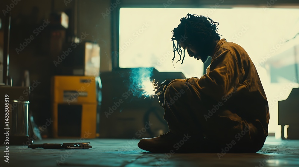 Welder Working in a Workshop