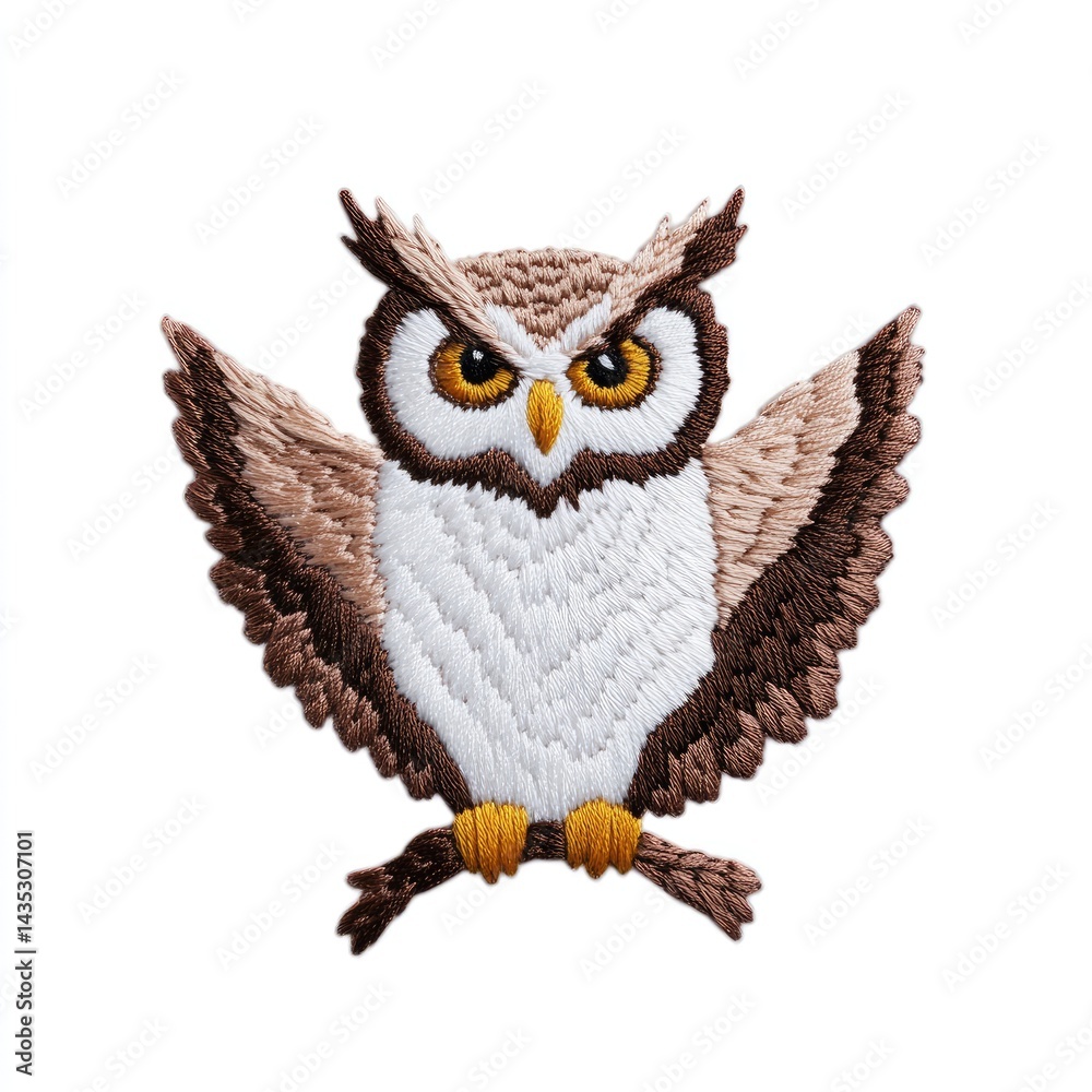 Obraz premium Cute embroidered owl patch on white