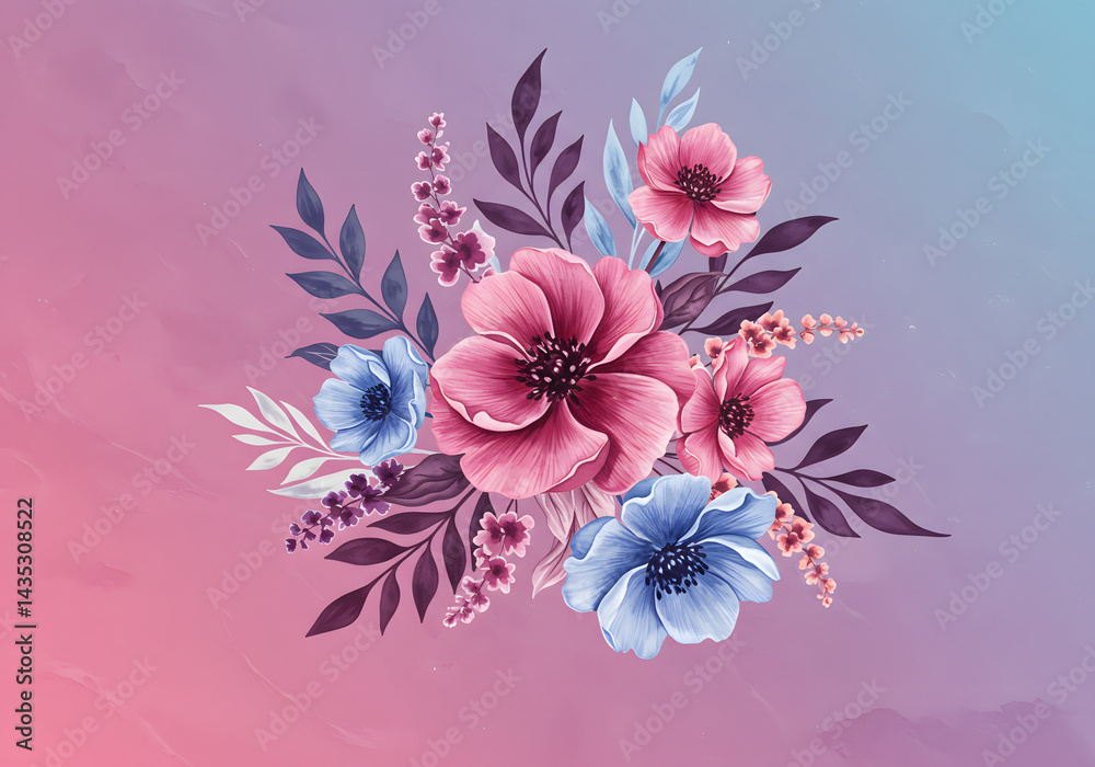 Obraz premium Pastel Pink and Blue Floral Bouquet: Watercolor Flower Background
