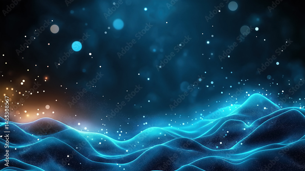 Fototapeta premium Waves of blue light create a serene underwater atmosphere at night