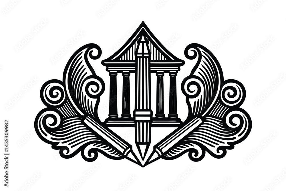 Fototapeta premium Victorian style Color Pen Finance Banking Line Symbols