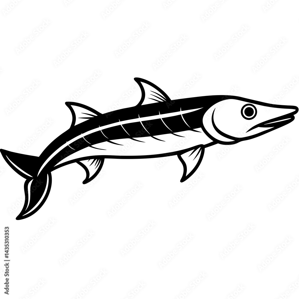 Fototapeta premium Minimal Barracuda Vector on White