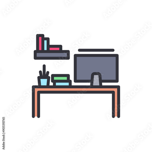 Workplace colored icons, minimalist vector illustration ,simple transparent graphic element .Isolated on white background
