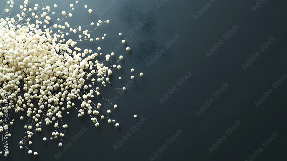 Obraz premium A minimalist display of Amaranth seeds in soft cream tones, scattered across a smooth, dark backdrop for a serene effect.