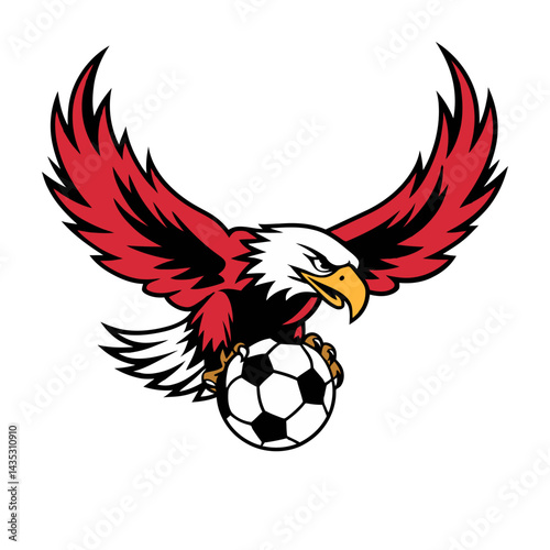 Fierce Eagle Holding Soccer Ball Mascot Cartoon Illustration
