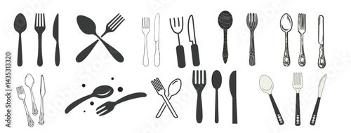 Kitchen Icons Vector Pack for Effortless Design – Include Utensils, Appliances, and Dining Items for Modern Graphics & Branding Needs.