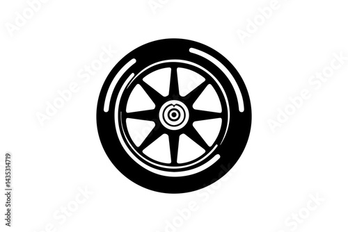 Stylized racing tire showcases intricate design and dynamic motion, emphasizing speed