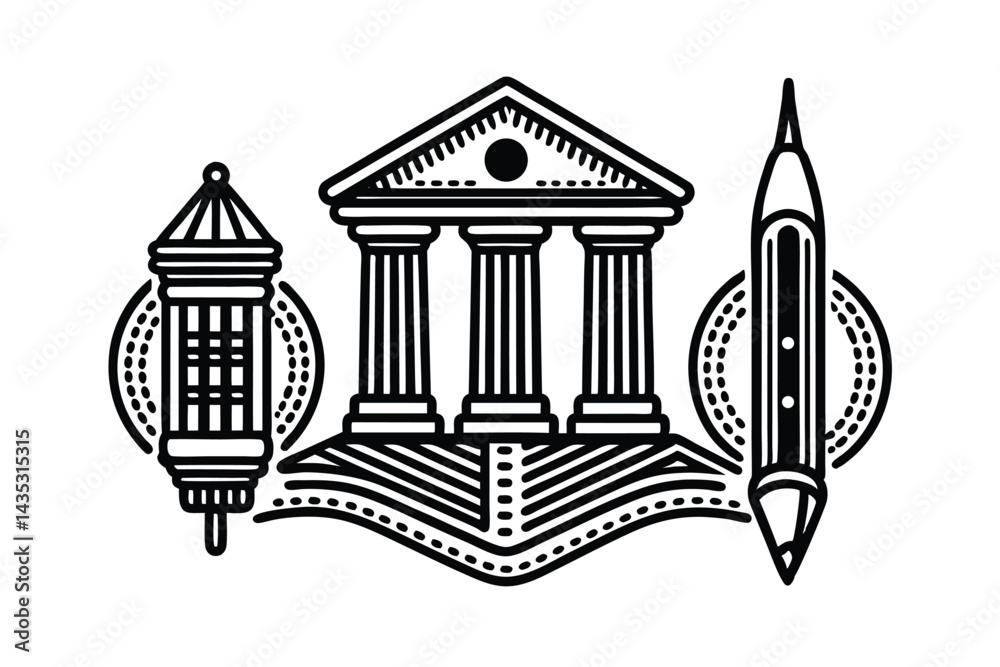 Obraz premium Victorian style Color Pen Finance Banking Line Symbols