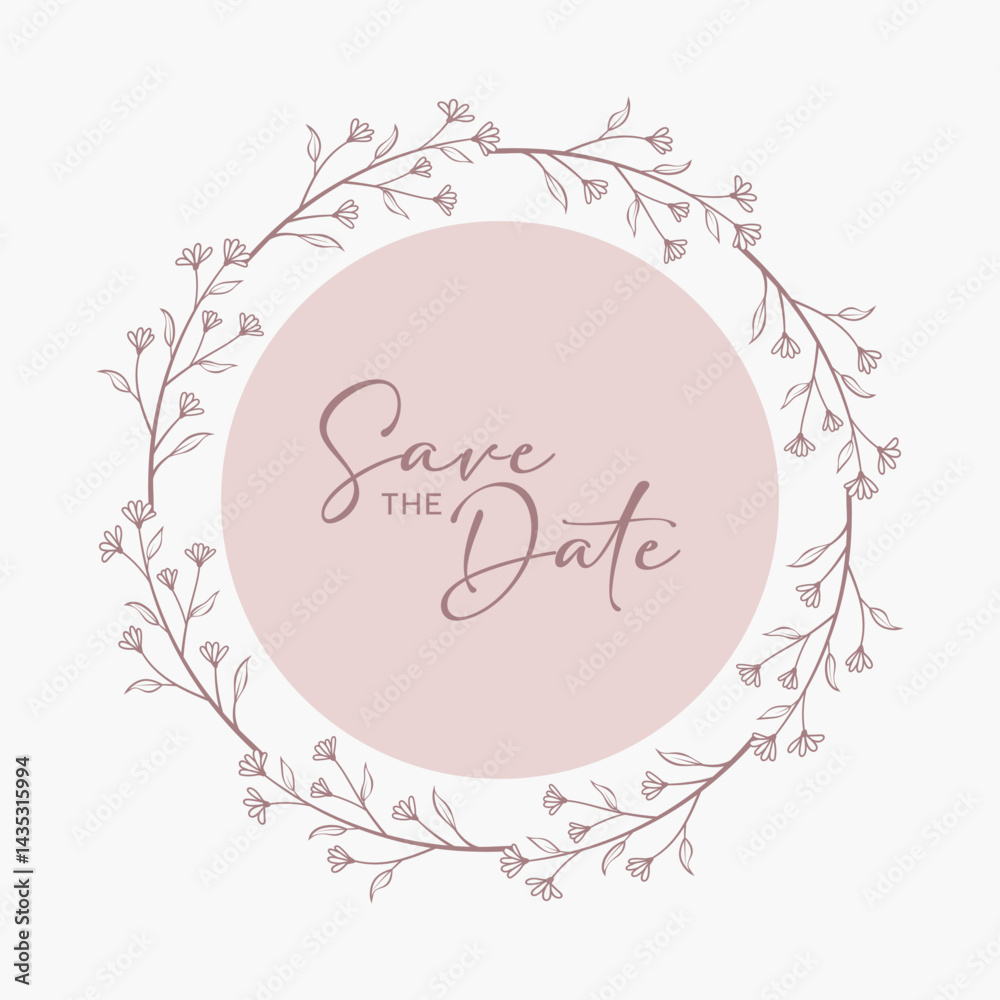 Obraz premium Save the date vector design floral round invitation wedding frame.