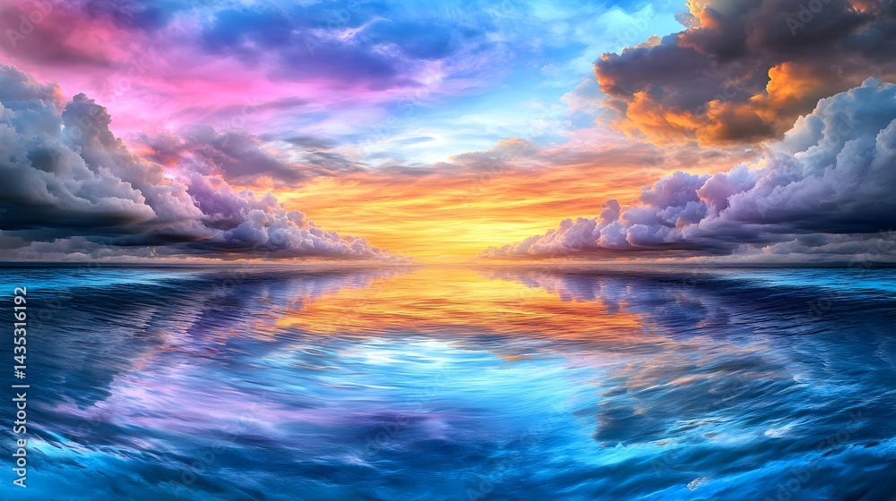 Fototapeta premium Vibrant Sunset Ocean Seascape Reflection - Vibrant color palettes