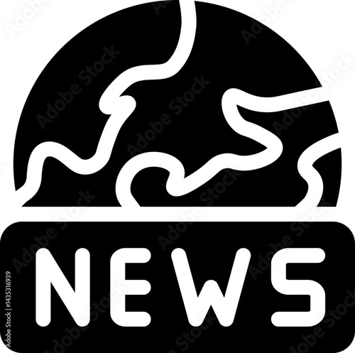 News icon with globe symbolizing global news coverage. Silhouette icon.