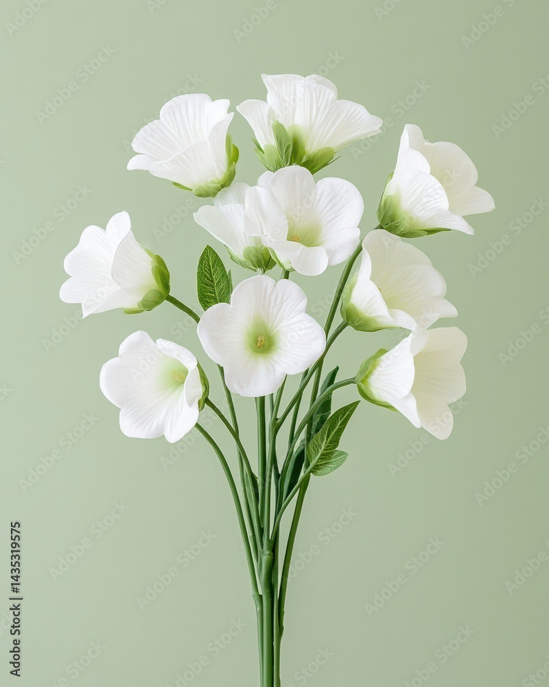 Obraz premium A minimalist still life featu an elegant cluster of creamy white bishop flowers arranged artfully against a muted sage green background showcasing their delicate texture and