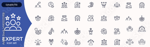 Expert line icon set. Set of outline icons related to talent, skill, aptitude, specialist, thinking, expertise, expert and others. Editable stroke. Vector illustration