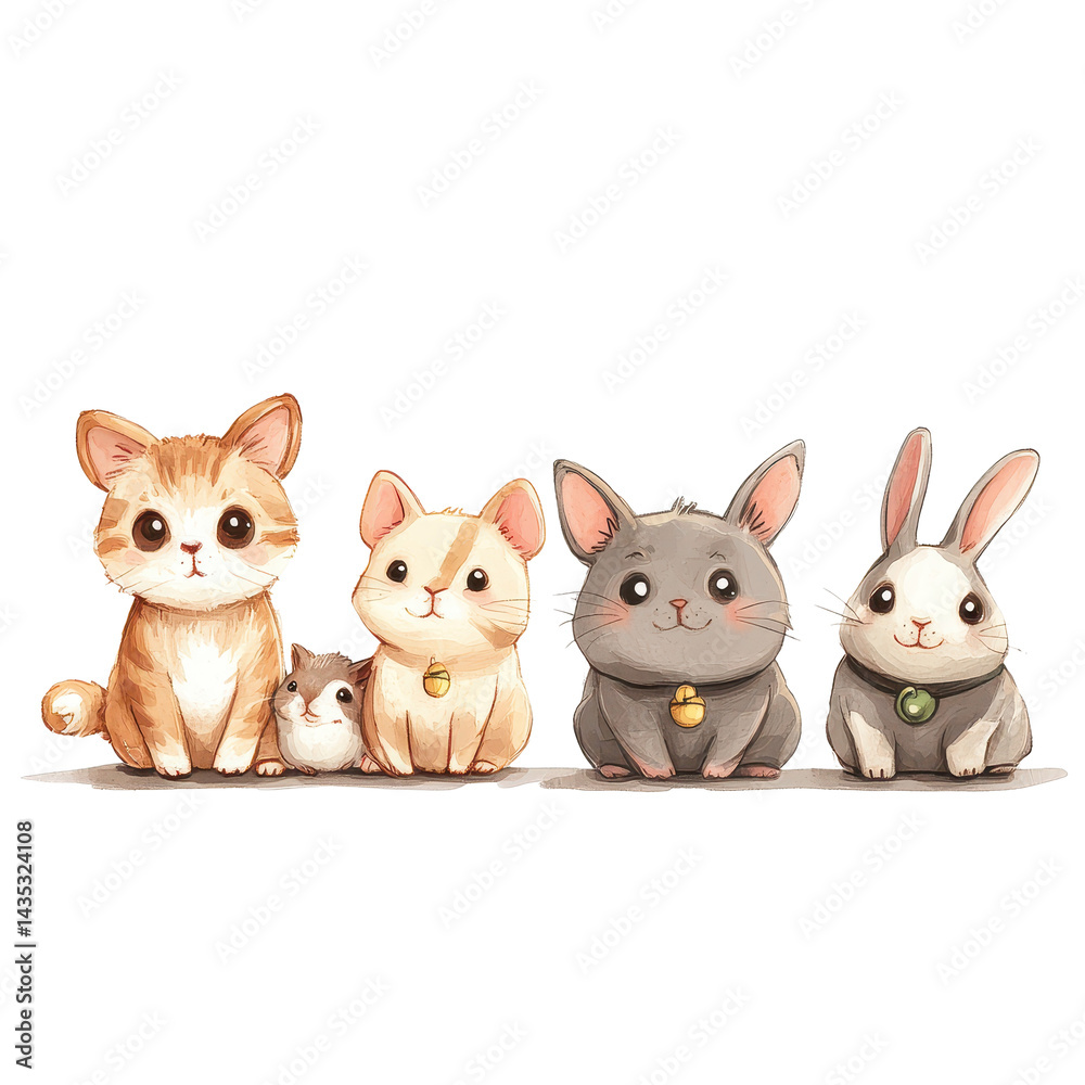 The sweetest row of pets including dog cat bunny and guinea pig brightens any pet lovers day