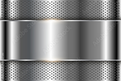 Metal background shiny silver chrome metallic with halftone dots pattern, silver polished steel texture wallpaper.
