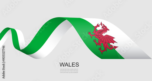 Wales flag on a waving ribbon, Welsh Independence Day concept design.
