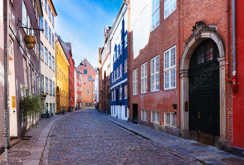 Copenhagen - Typical house facades on the streets Magstræde in the city center, Denmark