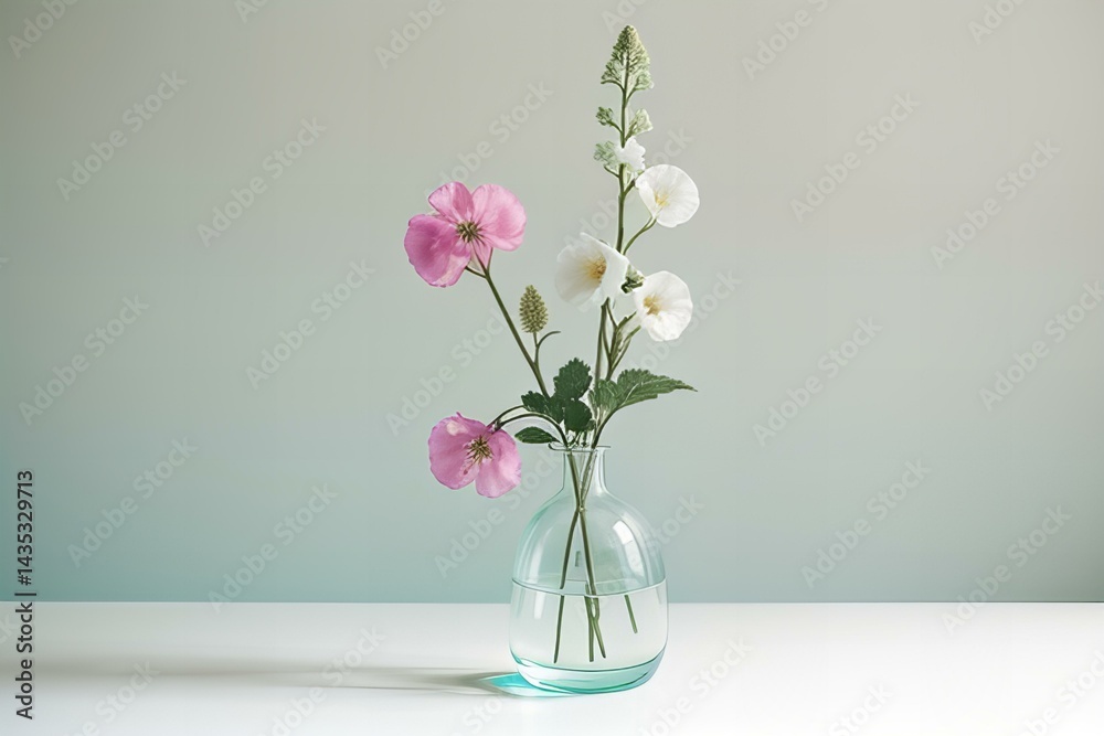 Fototapeta premium Hollyhock flower vase on white background.