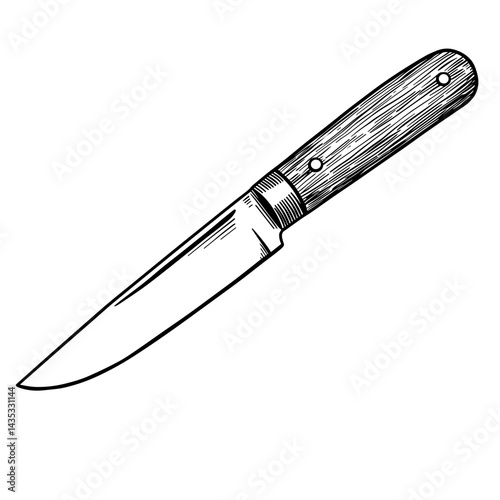 Outline of a kitchen knife with wooden handle for cooking and food preparation
