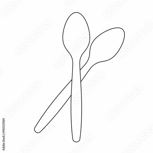 Outline of two simple plastic spoons for food preparation and dining utensils
