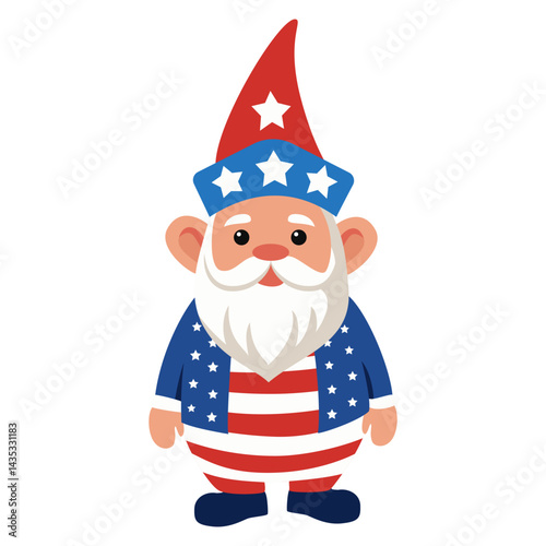 A cute patriotic gnome in American symbols.