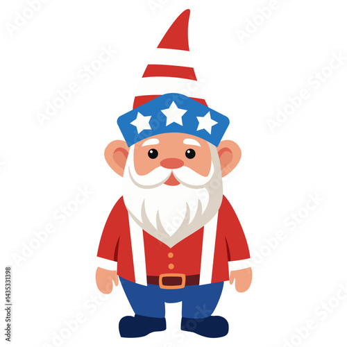 A cute patriotic gnome in American symbols.